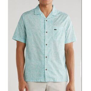 TravisMathew Tropical Palm Print Camp Collar Shirt XXL Seafoam Green Resort NWT